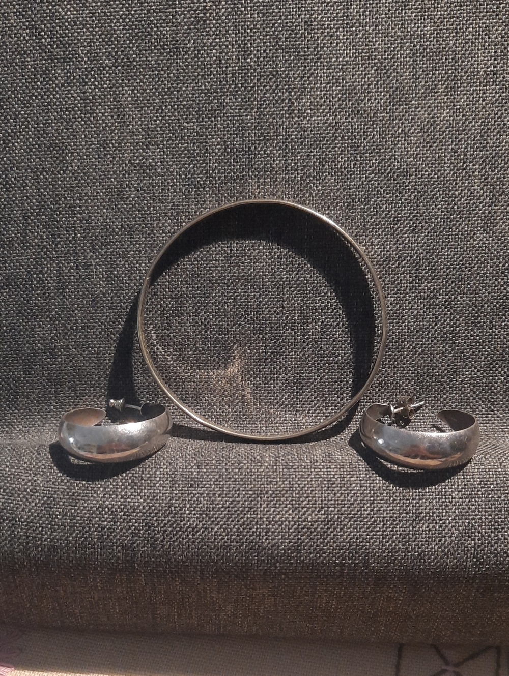 Sterling Silver Bangle and Hoop Earring Set - Silver